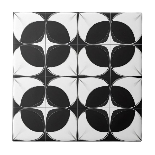 Abstract Black and White Pattern Tile (Front)