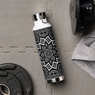 abstract black and white pattern water bottle