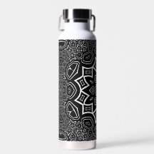 abstract black and white pattern water bottle