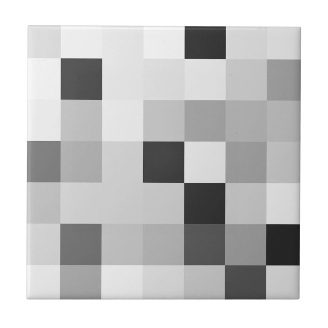 Abstract Black and White Pixelated Mosaic Grid Tile (Front)