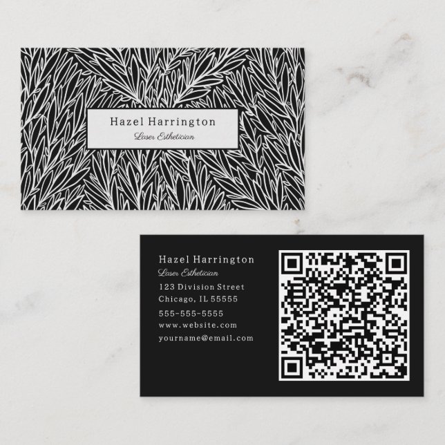 Abstract Black and White QR Code Business Cards (Front/Back)