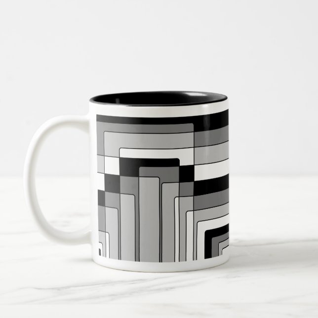 Abstract Black and White Rectangles Two-Tone Coffee Mug (Left)
