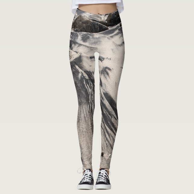 Abstract Black and White Sand Textures with Rocks  Leggings (Front)
