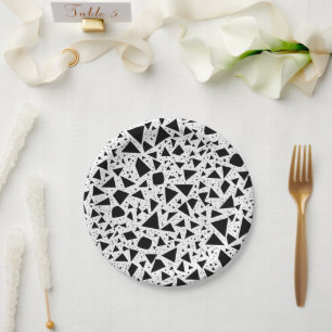 Abstract Black and White Shapes Pattern Paper Plate