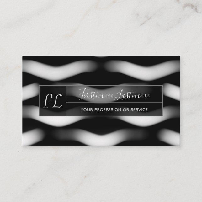 Abstract black and white shapes structure monogram business card (Front)