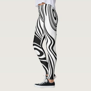 Abstract Black and White Striped Leggings