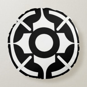Abstract Black-and-White Symbolic Geometric Round Cushion