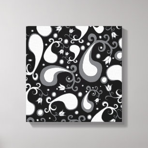 Abstract black and white Tulip Paisley Floral Canvas Print