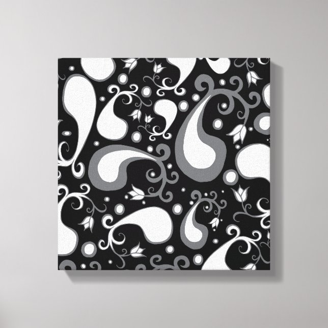 Abstract black and white Tulip Paisley Floral Canvas Print (Front)