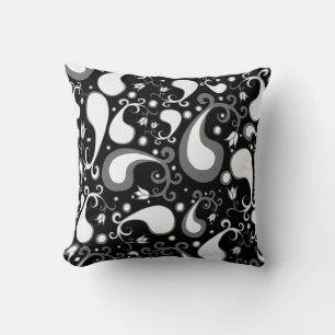 Abstract black and white Tulip Paisley Floral Cushion