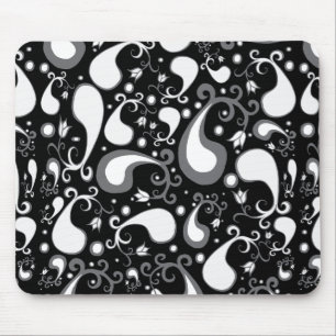 Abstract black and white Tulip Paisley Floral Mouse Mat