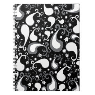 Abstract black and white Tulip Paisley Floral Notebook