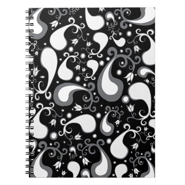 Abstract black and white Tulip Paisley Floral Notebook (Front)