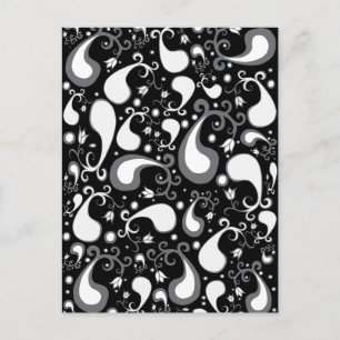 Abstract black and white Tulip Paisley Floral Postcard