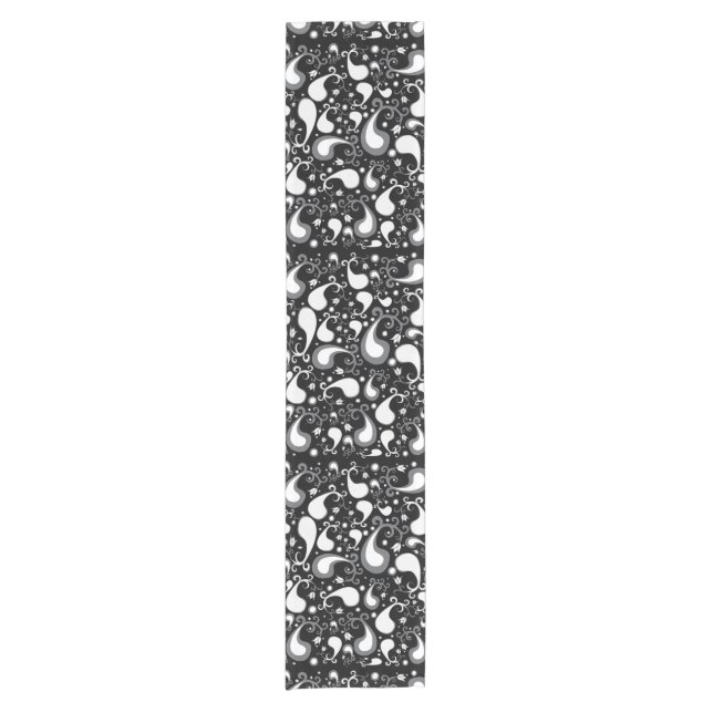 Abstract black and white Tulip Paisley Floral Short Table Runner (Front)