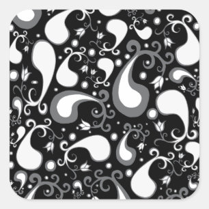 Abstract black and white Tulip Paisley Floral Square Sticker