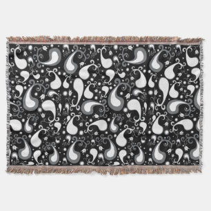Abstract black and white Tulip Paisley Floral Throw Blanket