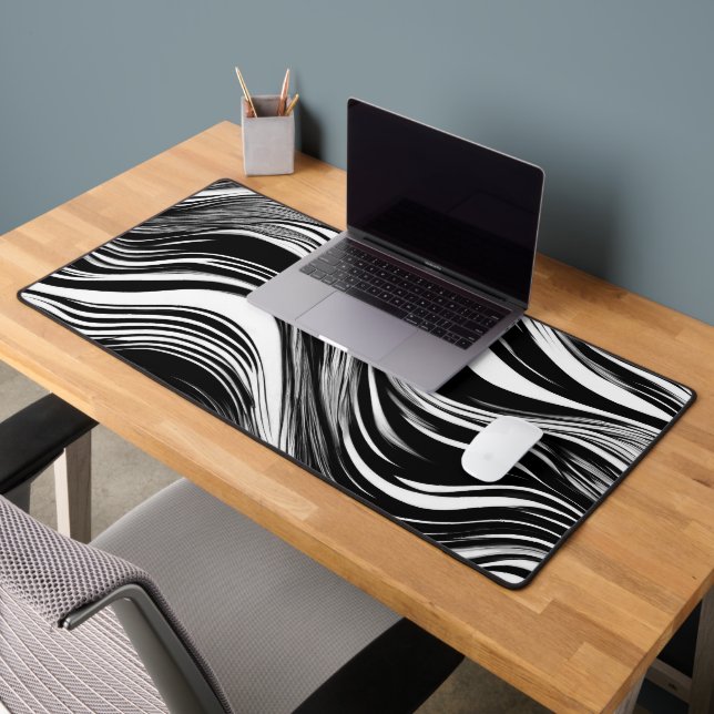 Abstract Black and White Wave Desk Mat (Office 2)