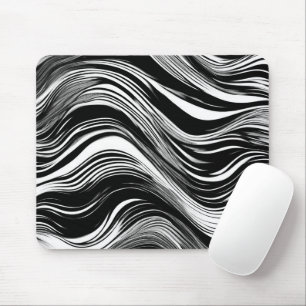 Abstract Black and White Wave Mouse Mat