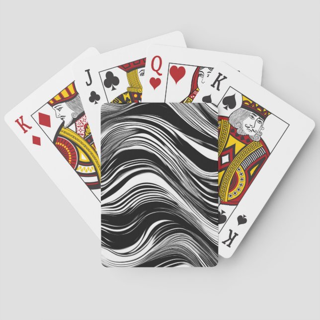 Abstract Black and White Wave Playing Cards (Back)