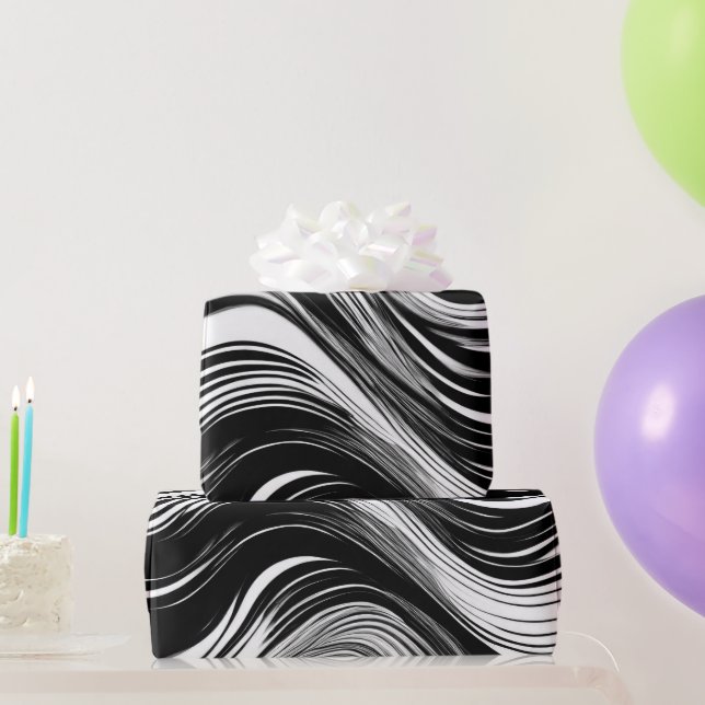 Abstract Black and White Wave Wrapping Paper (Party Gifts)