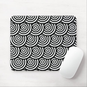 Abstract Black and White Wavy Circles  Mouse Mat