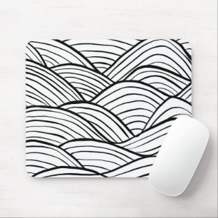 Abstract Black and White Wavy Stripes Mouse Mat