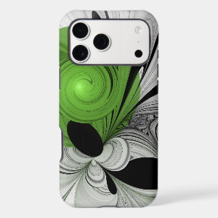 Abstract Black and White with Green Fractal Art