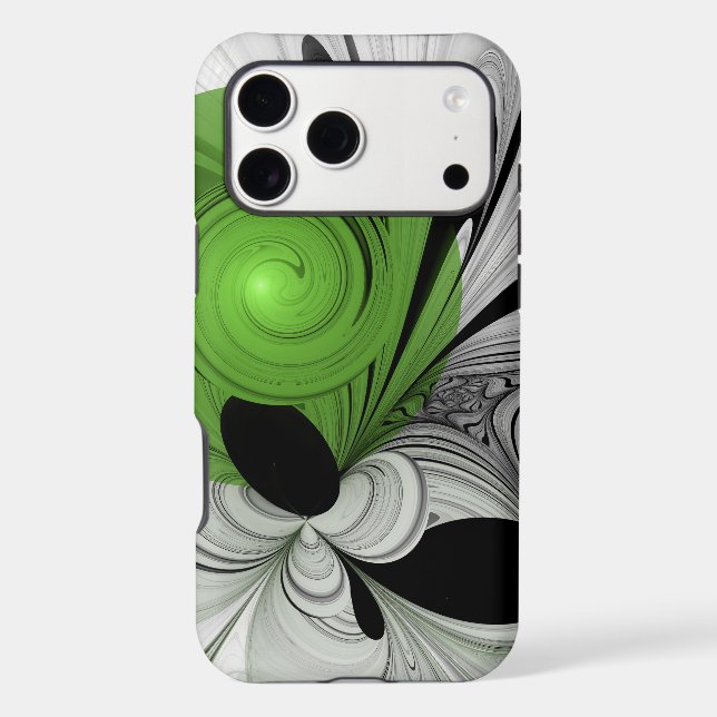 Abstract Black and White with Green Fractal Art (Back)