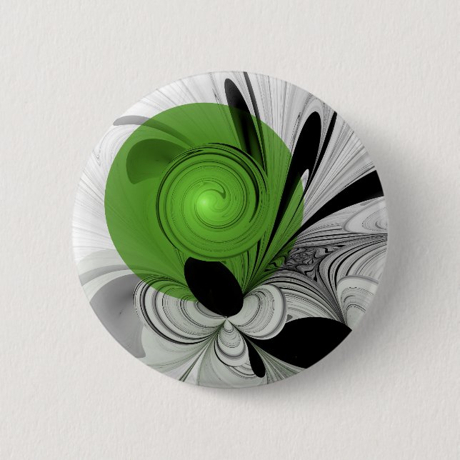 Abstract Black and White with Green Fractal Art 6 Cm Round Badge (Front)
