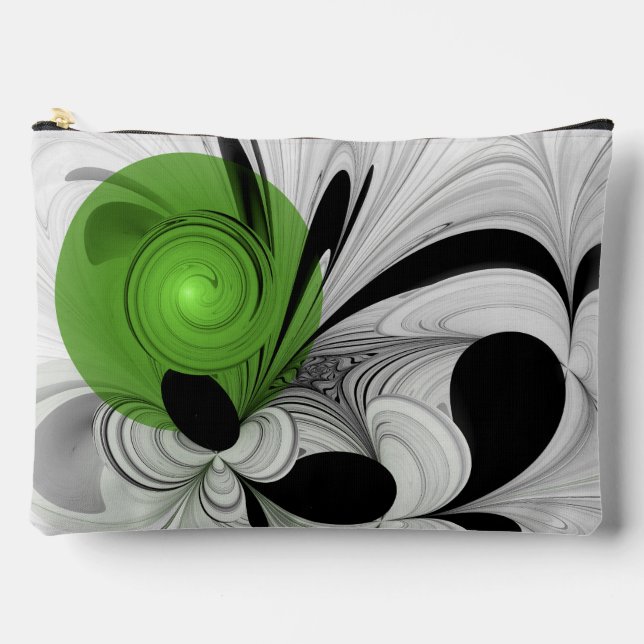 Abstract Black and White with Green Fractal Art Accessory Pouch (Front)