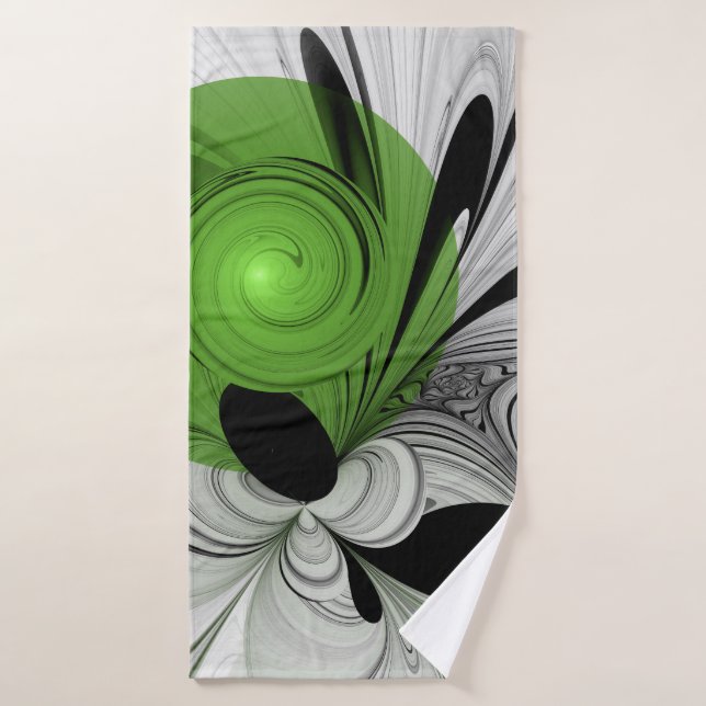 Abstract Black and White with Green Fractal Art Bath Towel (Bath Towel)