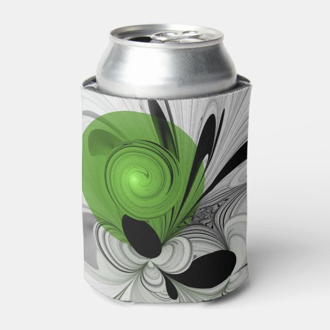 Abstract Black and White with Green Fractal Art Can Cooler (Can Front)