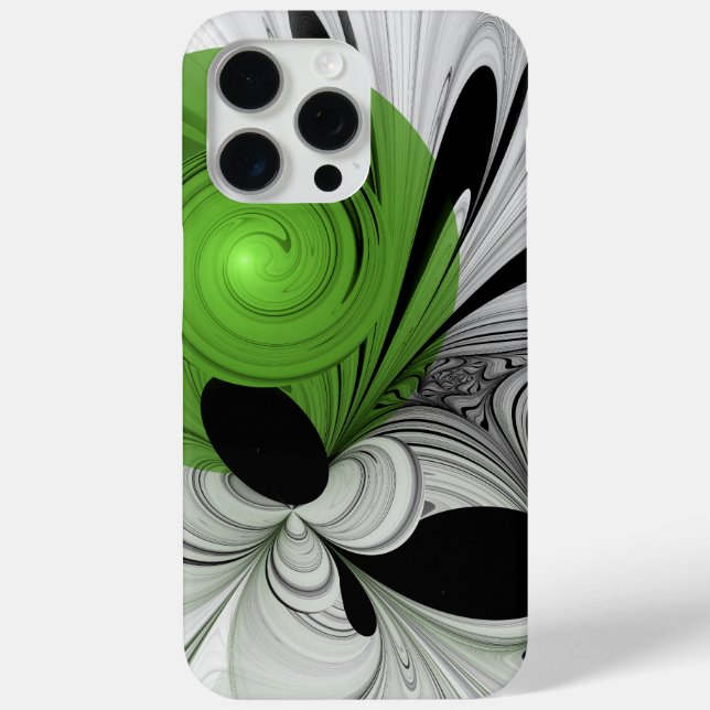 Abstract Black and White with Green Fractal Art Case-Mate iPhone Case (Back)