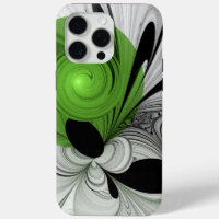 Abstract Black and White with Green Fractal Art