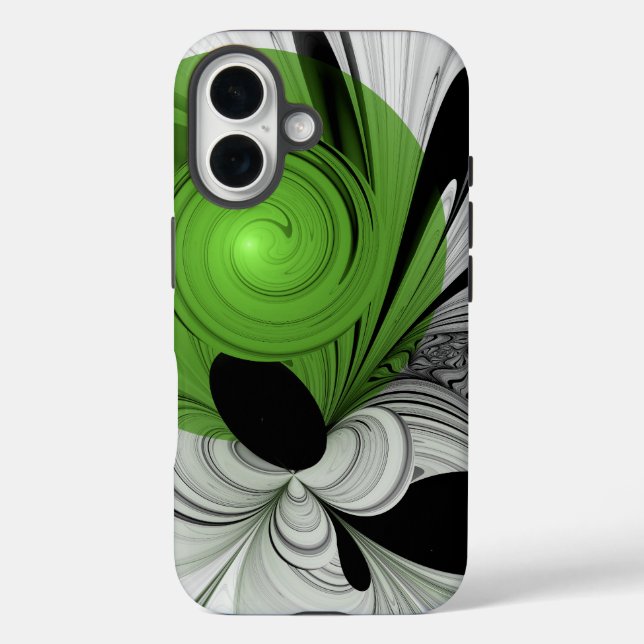 Abstract Black and White with Green Fractal Art Case-Mate iPhone Case (Back)