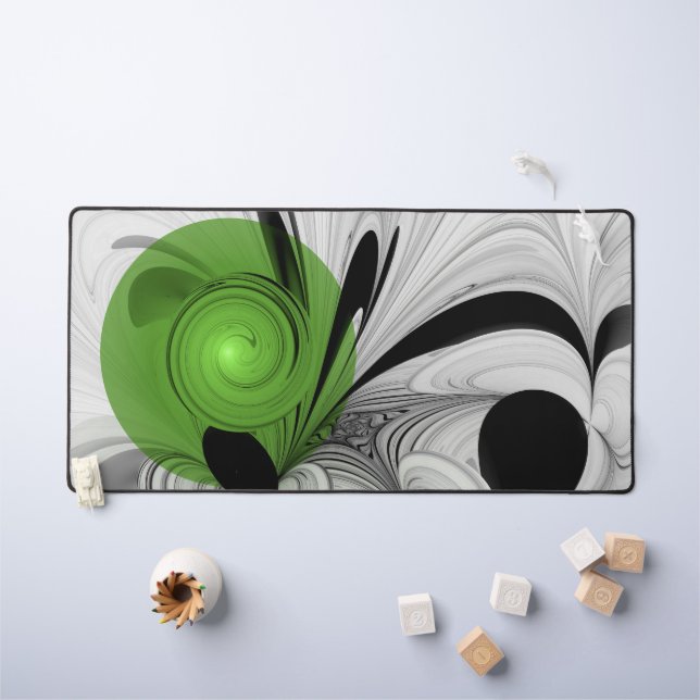 Abstract Black and White with Green Fractal Art Desk Mat (Kids Table)