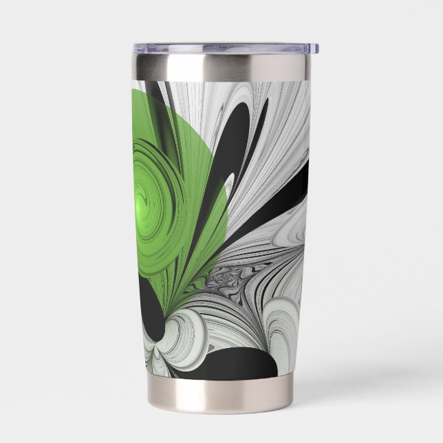 Abstract Black and White with Green Fractal Art Insulated Tumbler (Left)
