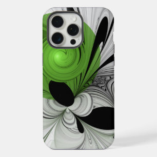 Abstract Black and White with Green Fractal Art iPhone 15 Pro Max Case