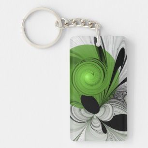Abstract Black and White with Green Fractal Art Key Ring