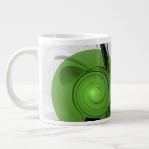 Abstract Black and White with Green Fractal Art Large Coffee Mug