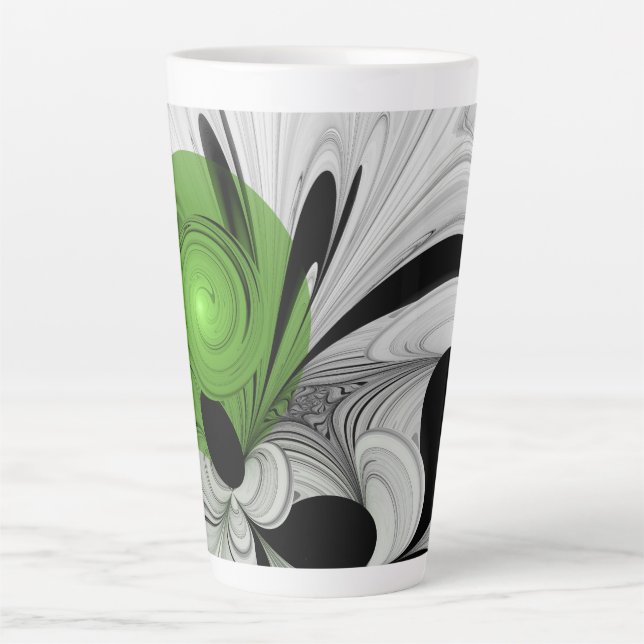 Abstract Black and White with Green Fractal Art Latte Mug (Front)