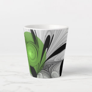 Abstract Black and White with Green Fractal Art Latte Mug