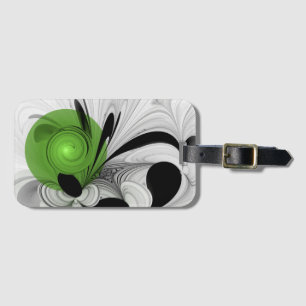 Abstract Black and White with Green Fractal Art Luggage Tag