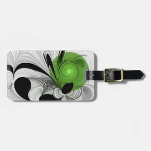 Abstract Black and White with Green Fractal Art Luggage Tag