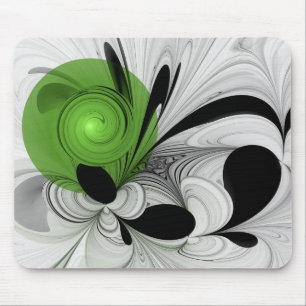 Abstract Black and White with Green Fractal Art Mouse Mat