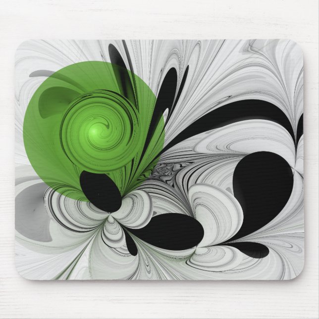 Abstract Black and White with Green Fractal Art Mouse Mat (Front)