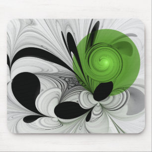 Abstract Black and White with Green Fractal Art Mouse Mat