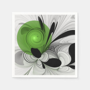 Abstract Black and White with Green Fractal Art Napkin