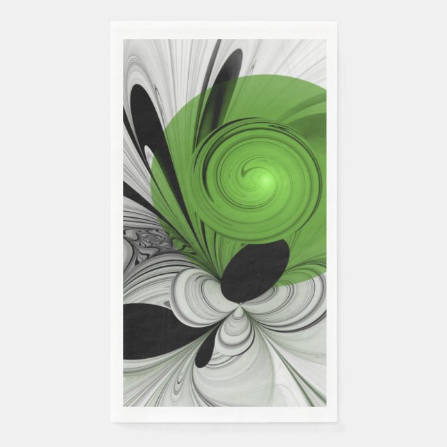 Abstract Black and White with Green Fractal Art Napkin (Front)